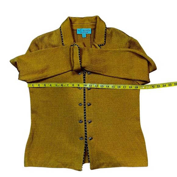 St. John Yellow Golden Leaf Metallic Trim Zip Up Santana Knit Blazer I 8 - Picture 6 of 10